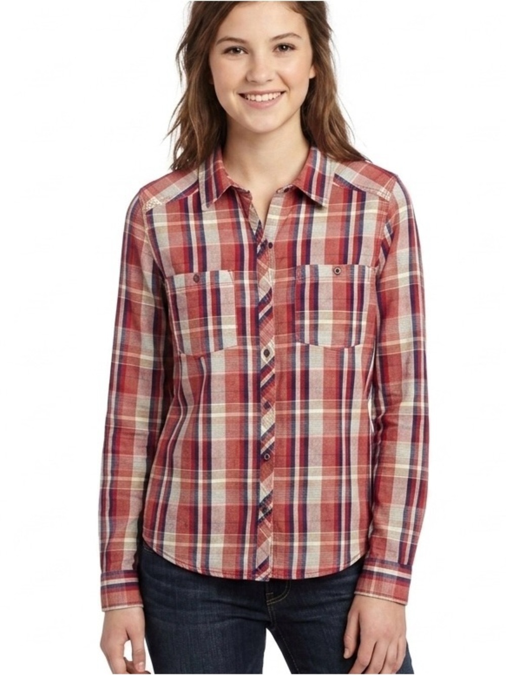 Roxy Women's Sneaky Peaks Shirt Size M Red Plaid Long Sleeve 100% Cotton Western